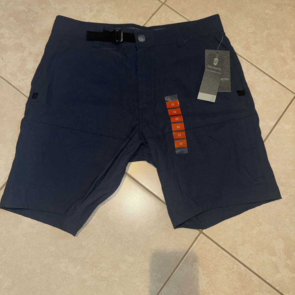 Free country Men's Navy Performance Shorts with Built-In Belt